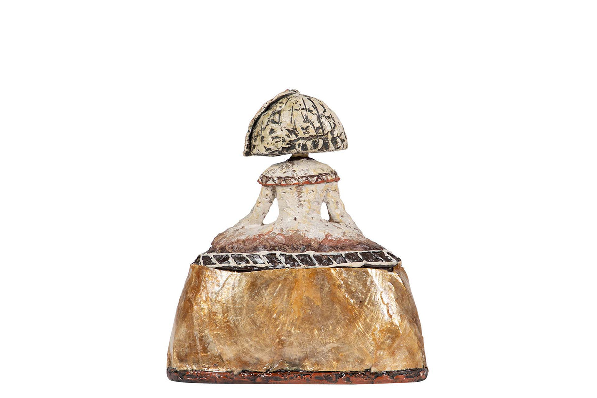 FIGURA MENINA RESINA DORADA 14x6x16 CM