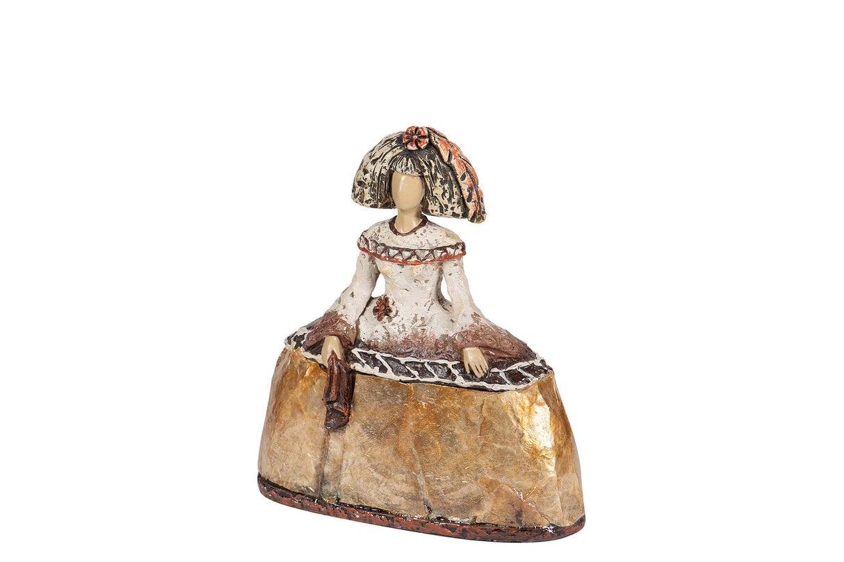 FIGURA MENINA RESINA DORADA 14x6x16 CM