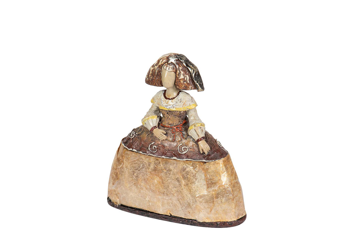 FIGURA MENINA RESINA DORADA 14x6x16 CM