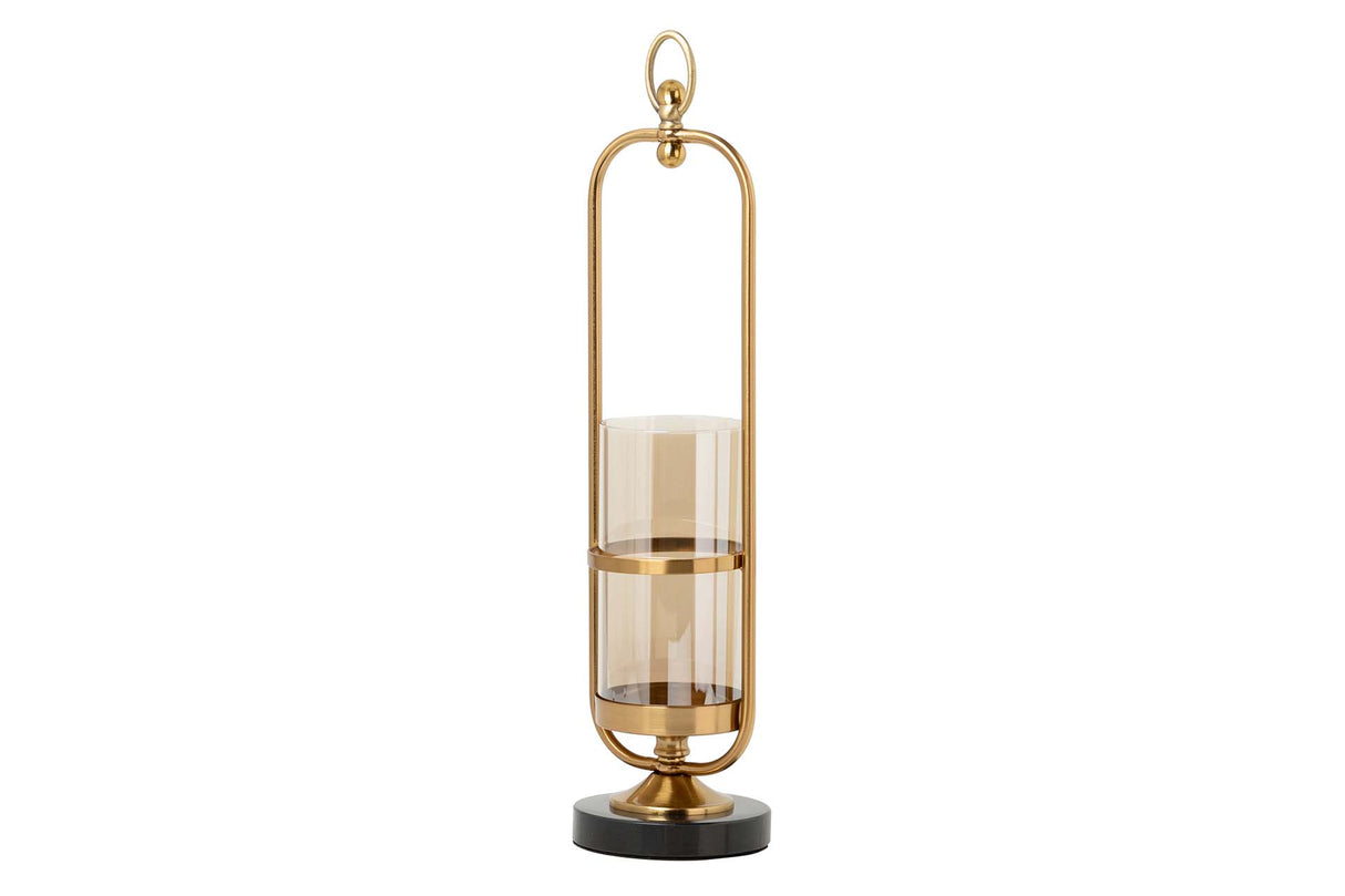 Porta de metal de cristal preto dourado 13x13x55 cm