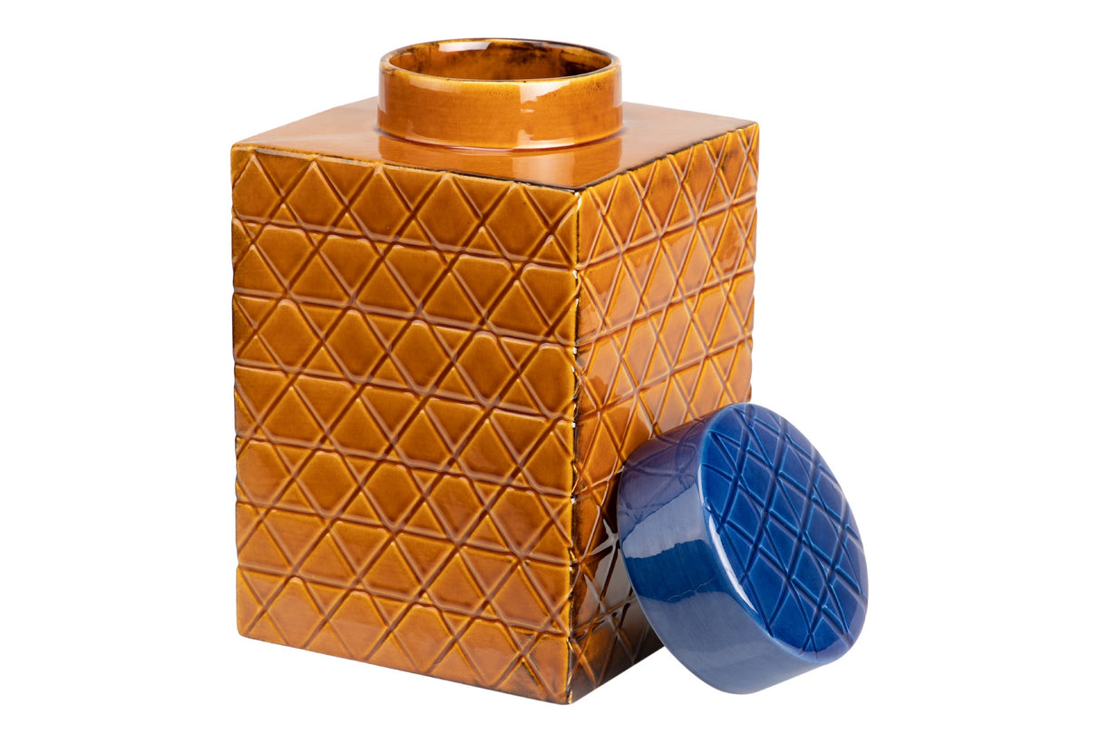 Tibor en céramique bleu orange 18.5x18,5x30,5 cm