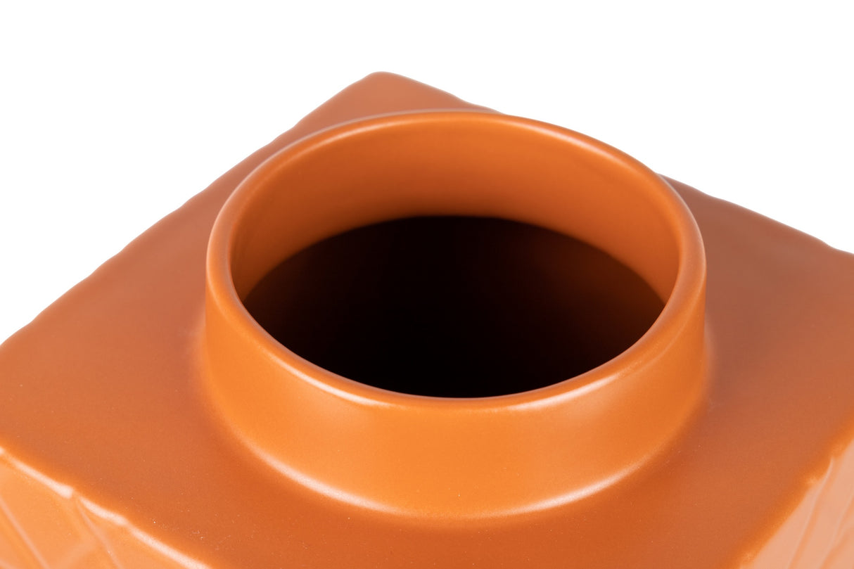 Tibor en céramique mate orange 16x16x26 cm