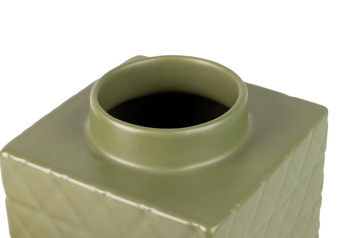 Tibor de cerâmica verde fosco 16x16x26 cm