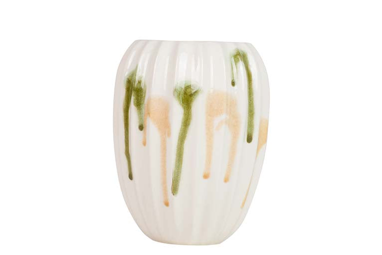 Vaso de cerâmica verde amarelo 17x17x22 cm