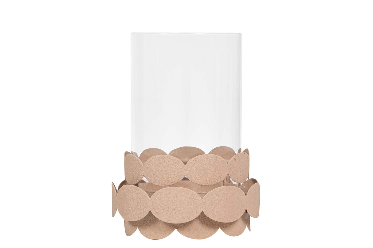 PORTAVELAS METAL BEIGE 14x14x19 CM