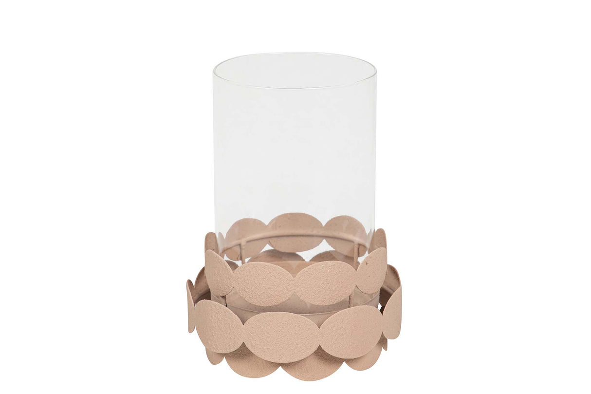 PORTAVELAS METAL BEIGE 14x14x19 CM