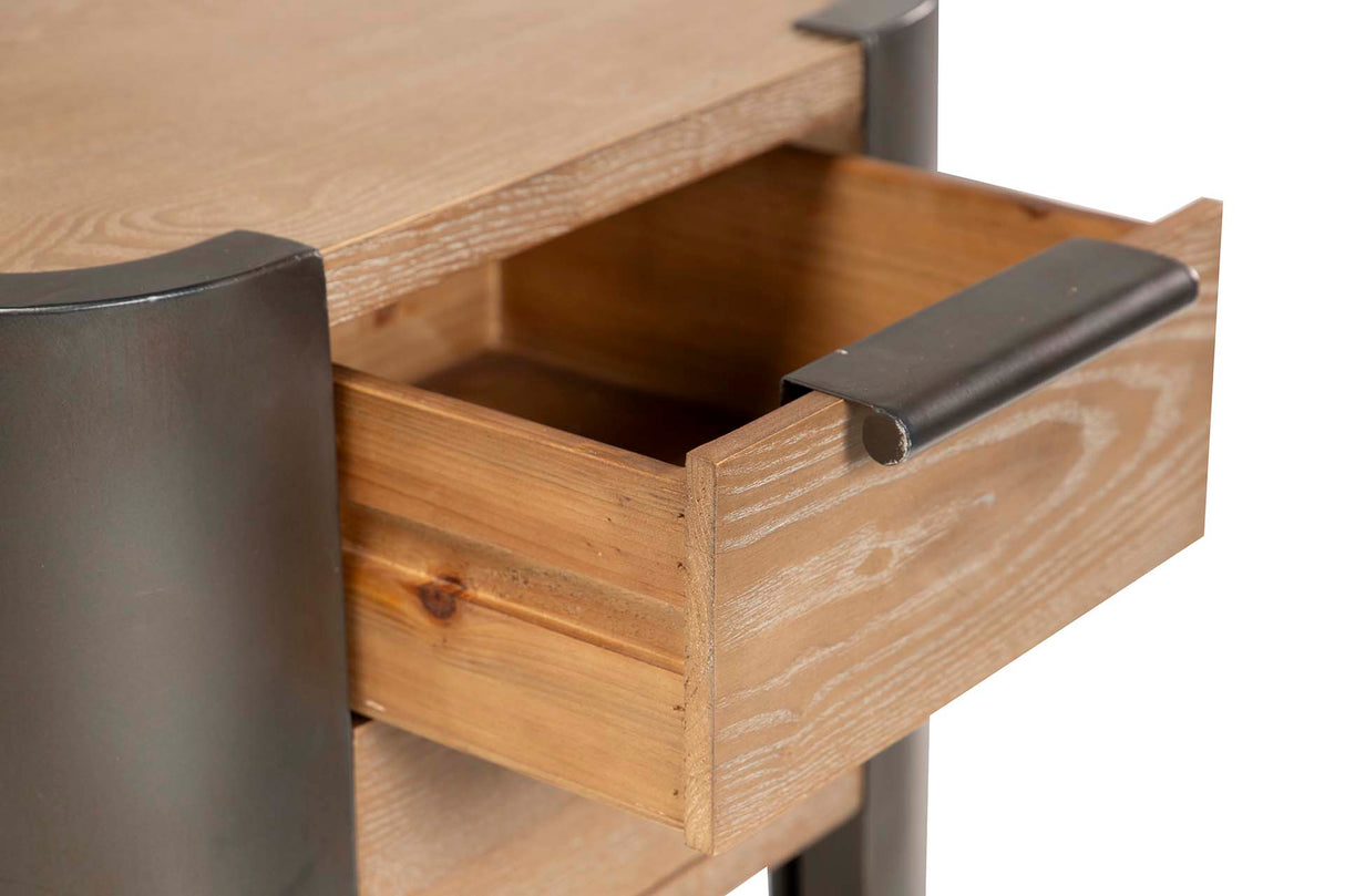 MESITA MADERA METAL MARRON NEGRO 48x35x56 CM