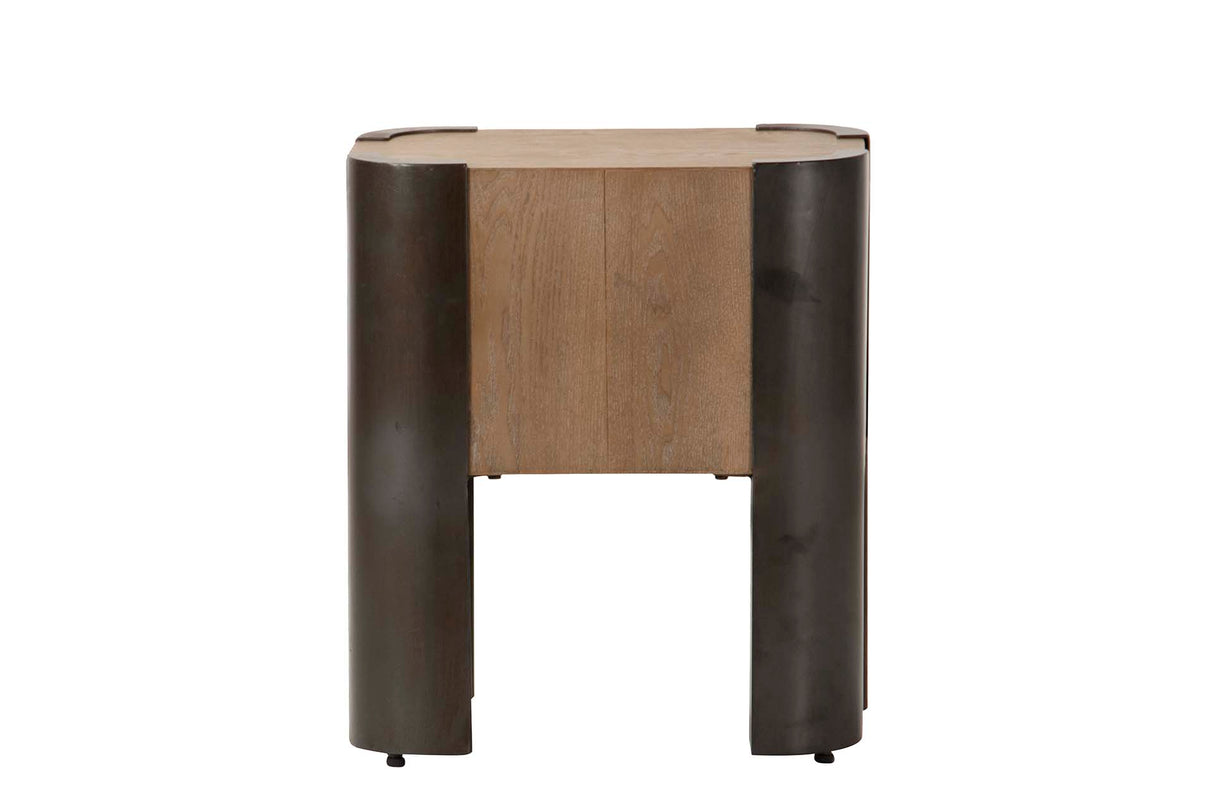 MESITA MADERA METAL MARRON NEGRO 48x35x56 CM