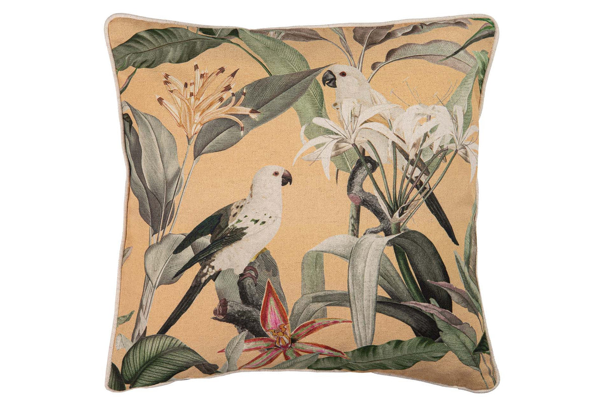 COJIN LINO CACATUAS AMARILLO 45x13x45 CM