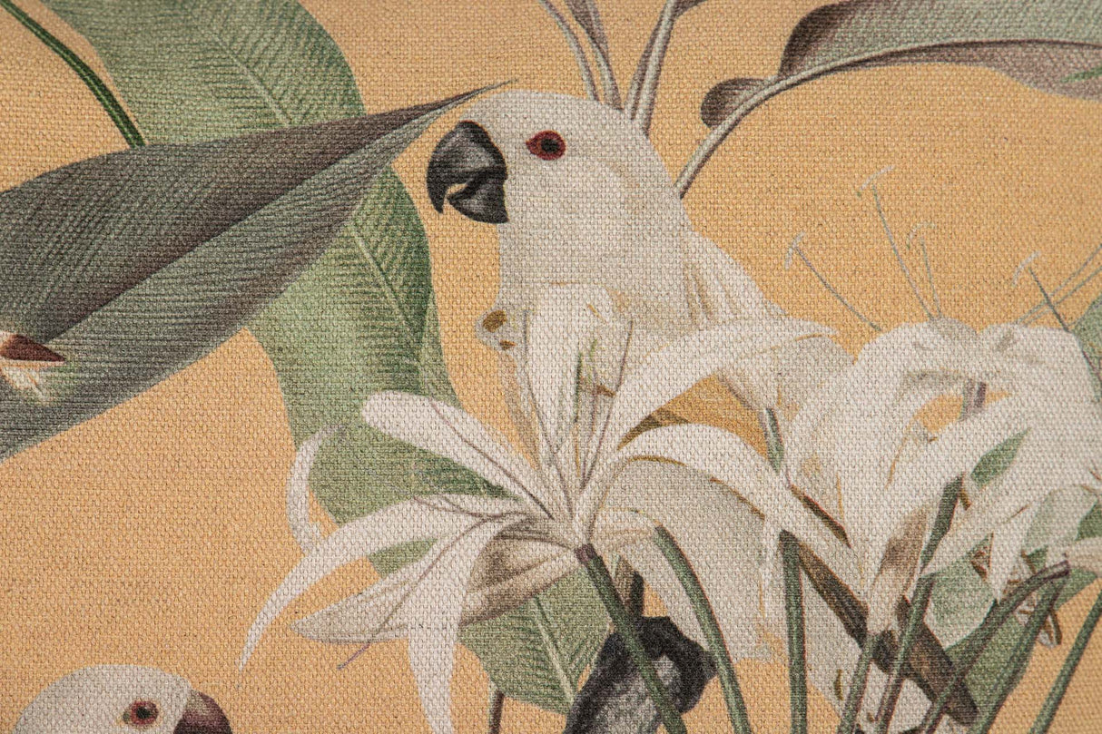 COJIN LINO CACATUAS AMARILLO 45x13x45 CM