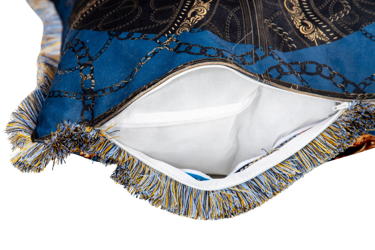 Cojin Neobaroco Gold Blue Samtketten 45x13x45 cm