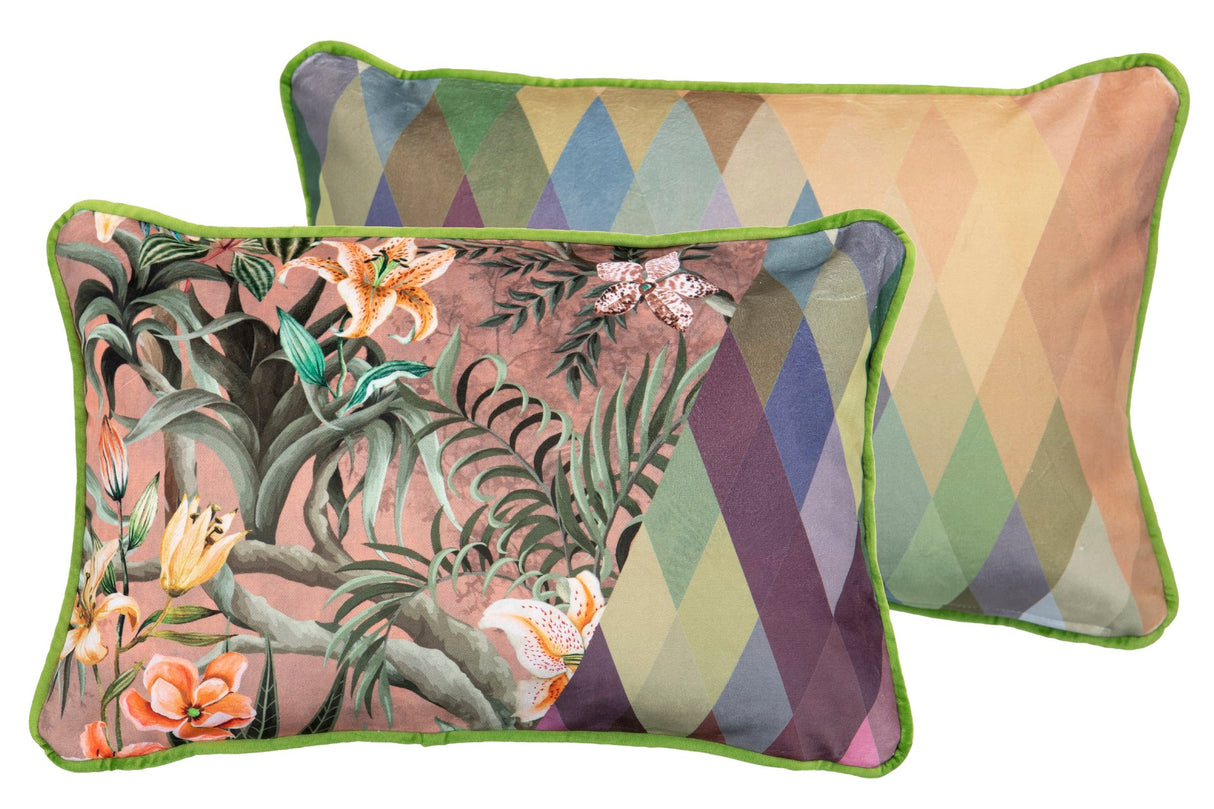 COJIN VELVET FLORES TROPICAL 45x13x30 CM