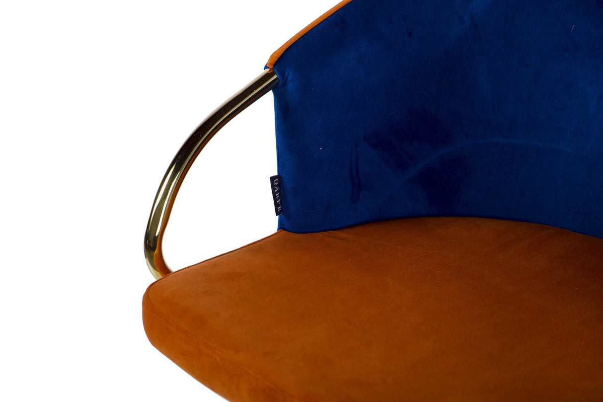 Velvet Blue Orange Rotation Rotating Chair 55x58x77 cm