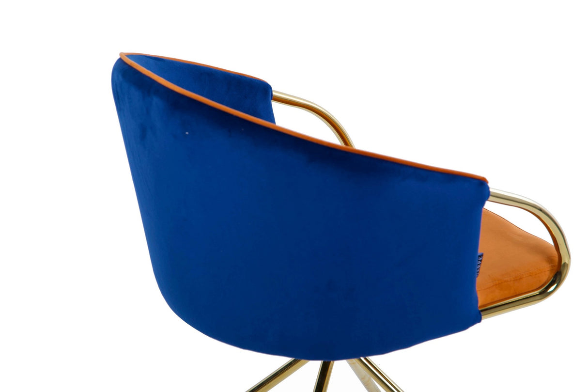 Velvet Blue Orange Rotation Rotating Chair 55x58x77 cm
