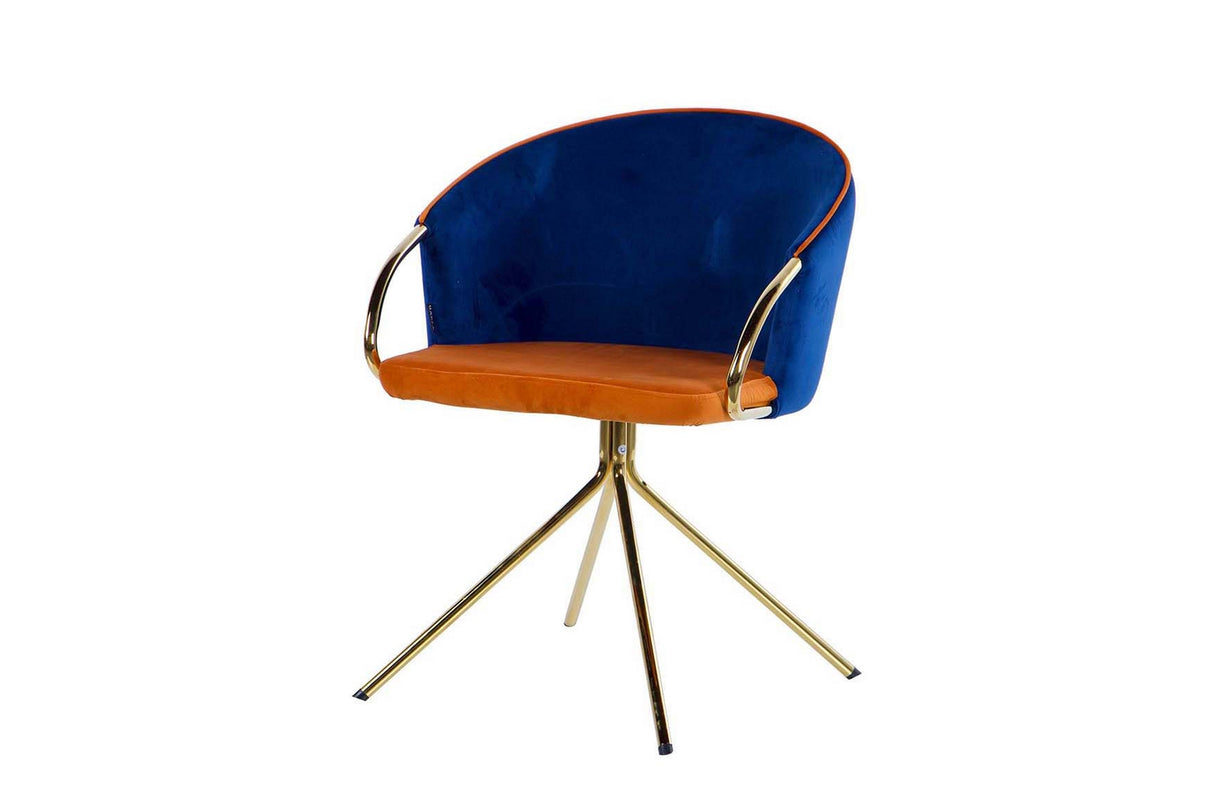 Velvet Blue Orange Rotation Rotating Chair 55x58x77 cm