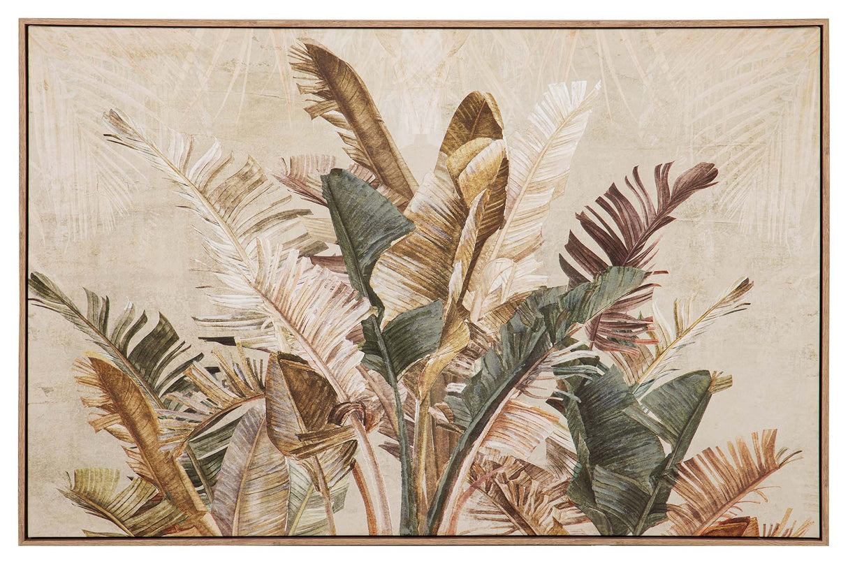 CUADRO HOJAS 50% PINTADO A MANO 122x4x83 CM