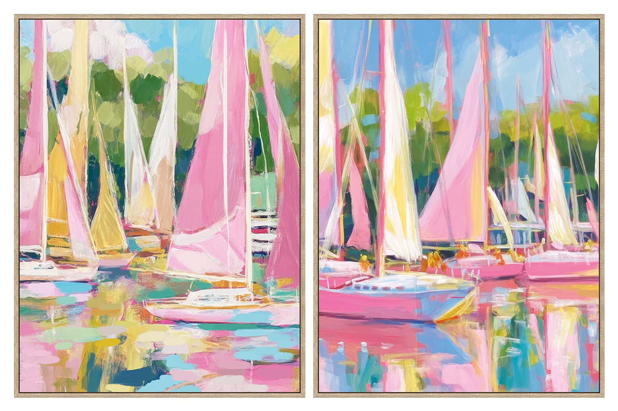 SET 2 CUADROS BARCOS 80% PINTADO A MANO 63x4x63 CM