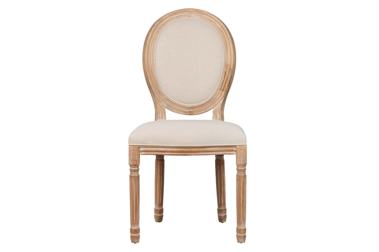 SILLA MEDALLON LINO PATAS DE MADERA 48x48x96 CM