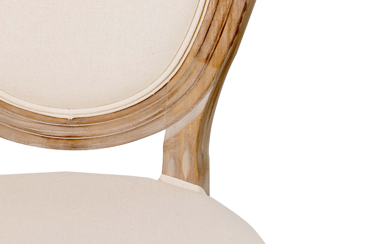 SILLA MEDALLON LINO PATAS DE MADERA 48x48x96 CM