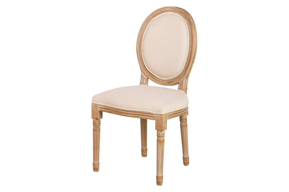 SILLA MEDALLON LINO PATAS DE MADERA 48x48x96 CM