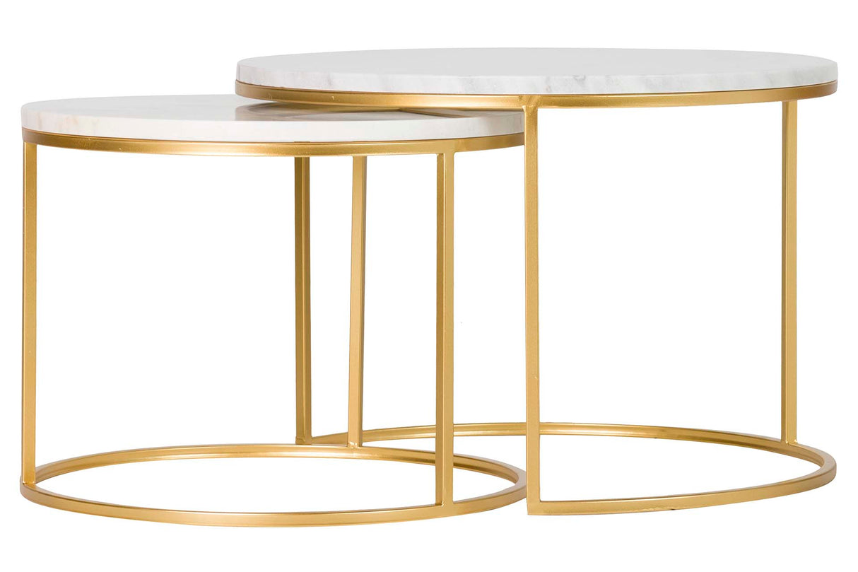 SET 2 MESAS METAL MÁRMOL 60x60x41 50x50x38 CM