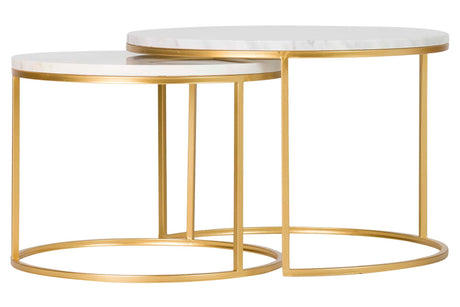 SET 2 MESAS METAL MÁRMOL 60x60x41 50x50x38 CM