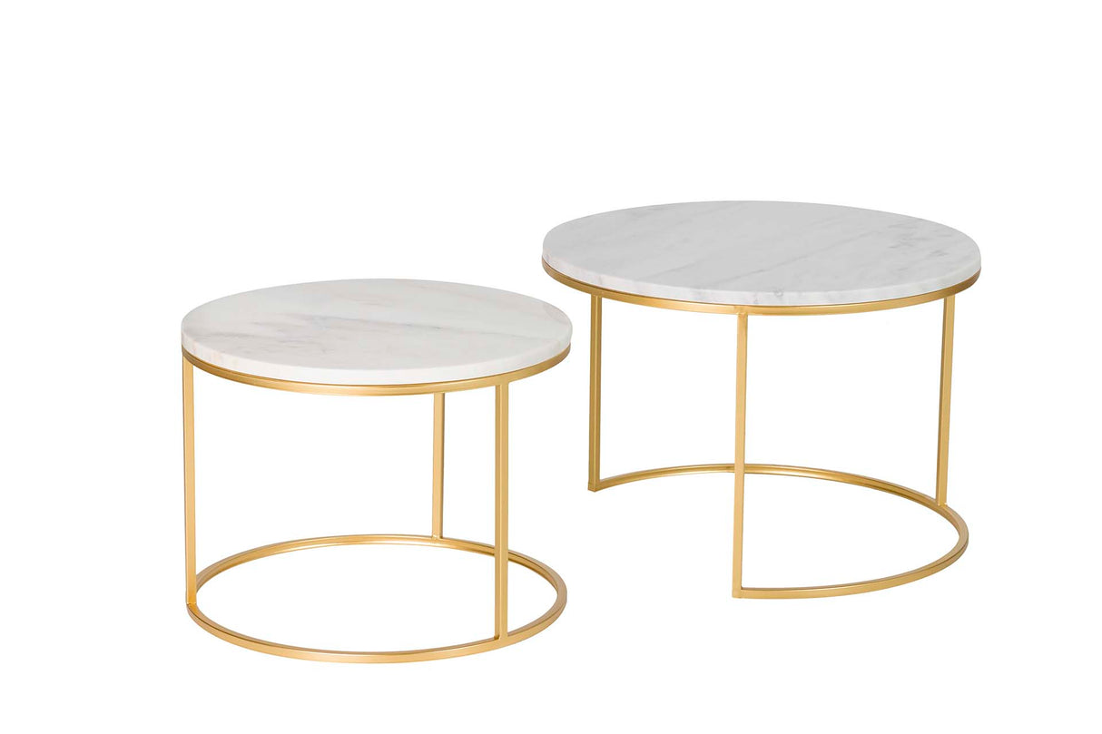 SET 2 MESAS METAL MÁRMOL 60x60x41 50x50x38 CM