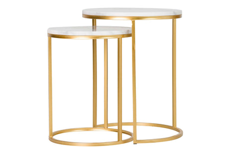 SET 2 MESAS METAL MARMOL 41x41x50 35x35x43 CM