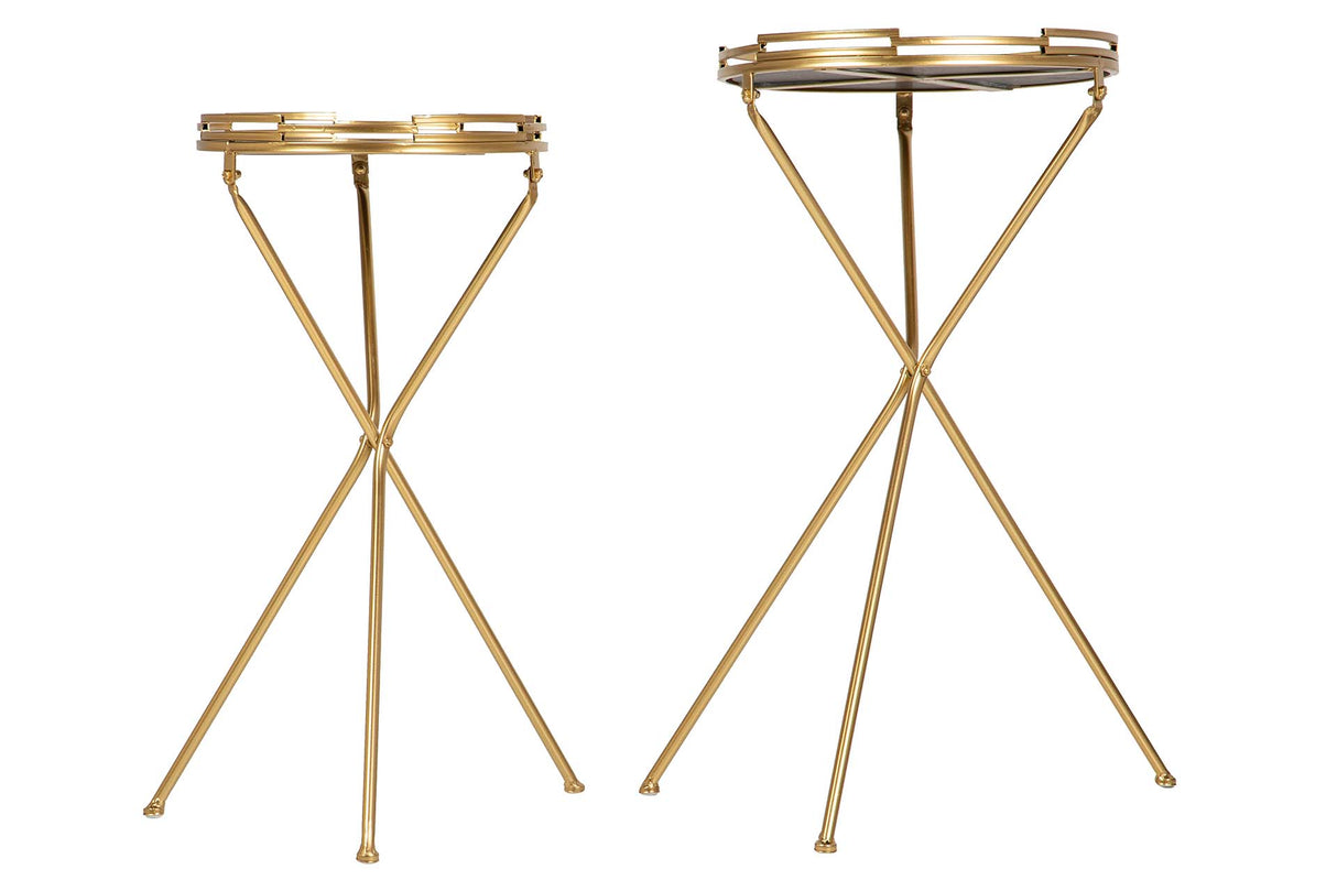 SET 2 MESAS METAL ESPEJO 40x40x70 30x30x60 CM