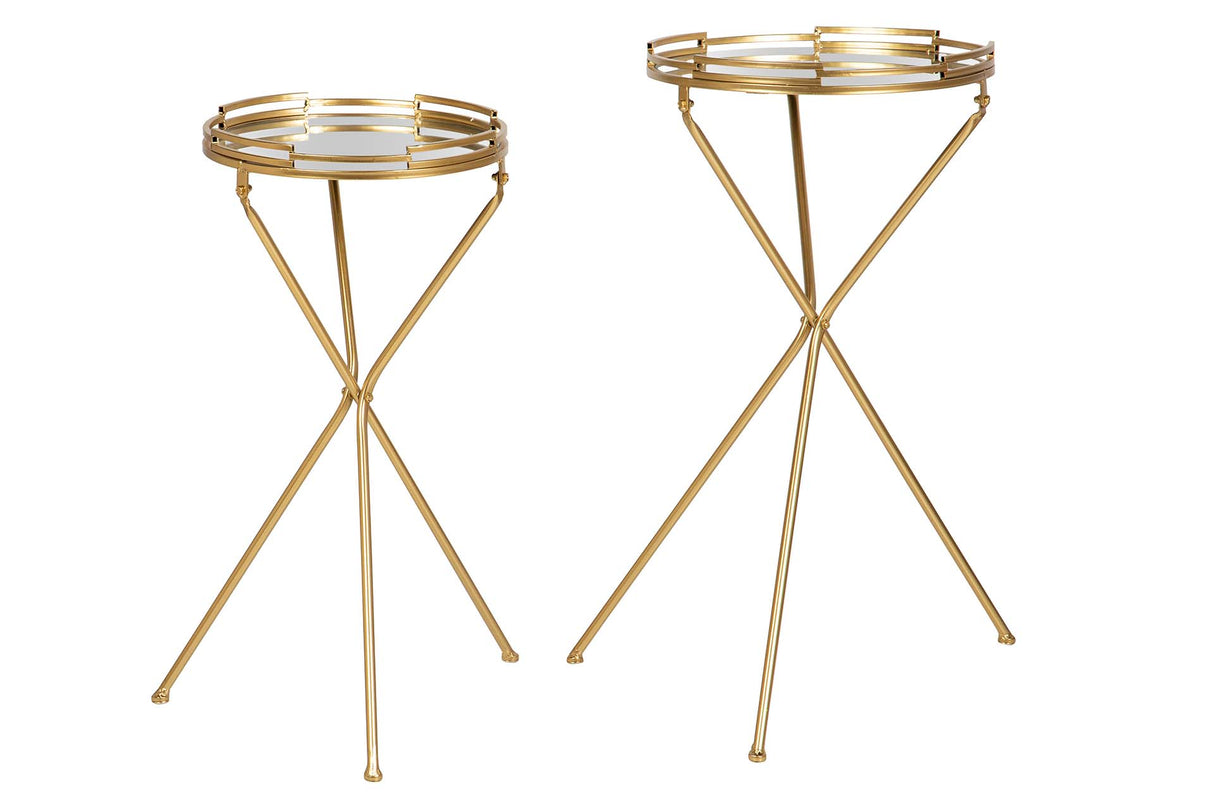 SET 2 MESAS METAL ESPEJO 40x40x70 30x30x60 CM