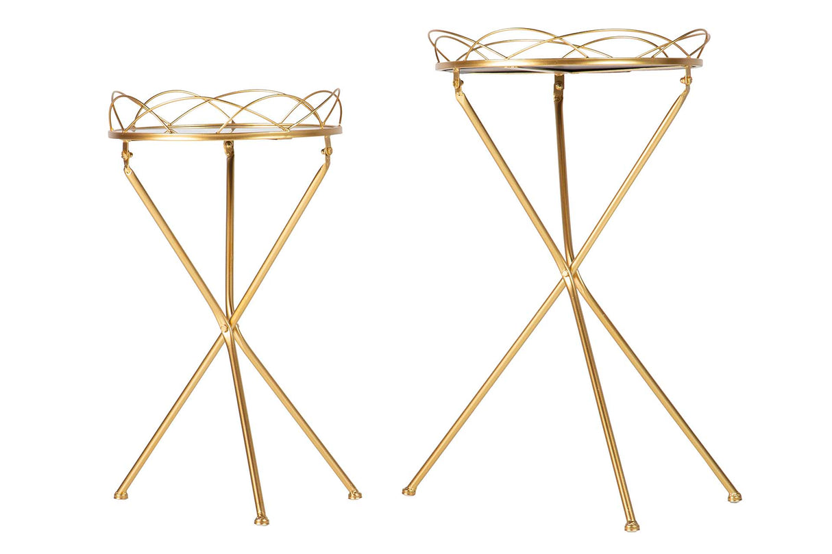 Definir 2 mesas de espelho de metal 44x39x74 42x39x63 cm