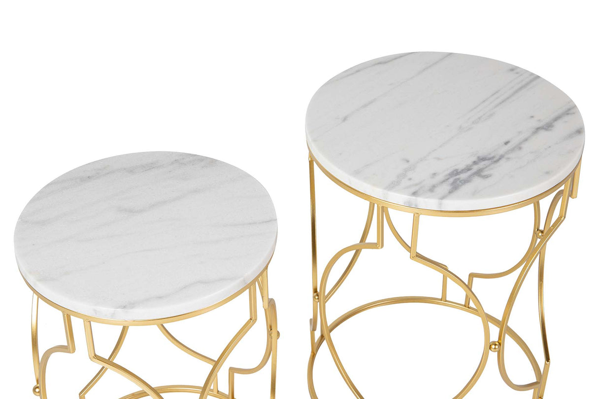 SET 2 MESAS METAL MARMOL 43x43x55 38x38x50 CM