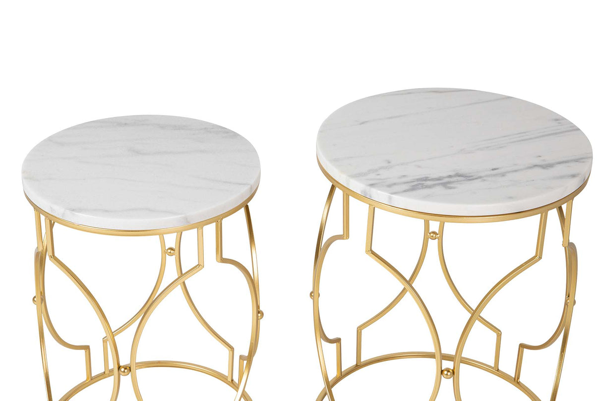 SET 2 MESAS METAL MARMOL 43x43x55 38x38x50 CM