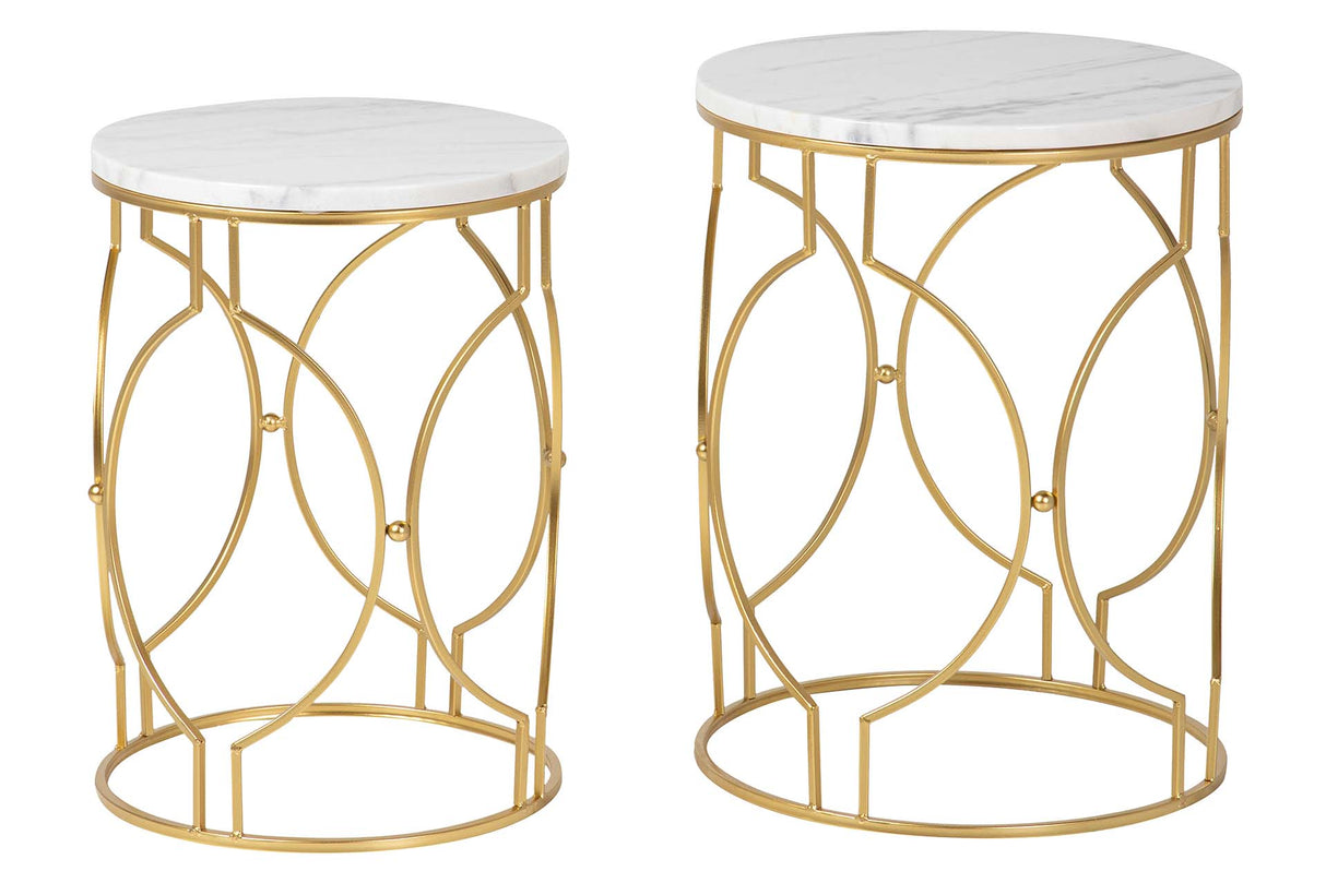 SET 2 MESAS METAL MARMOL 43x43x55 38x38x50 CM