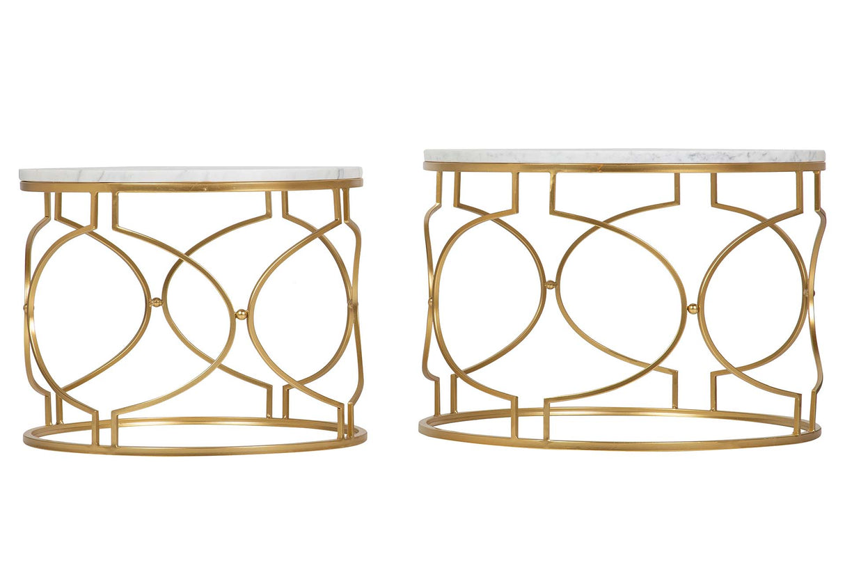 SET 2 MESAS METAL MARMOL 60x60x41 50x50x38 CM