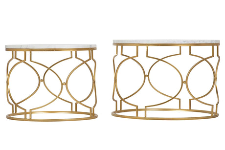 SET 2 MESAS METAL MARMOL 60x60x41 50x50x38 CM