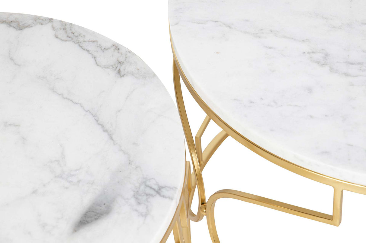 SET 2 MESAS METAL MARMOL 60x60x41 50x50x38 CM