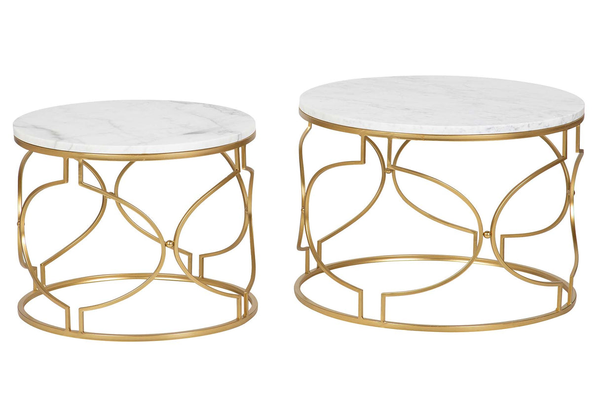 SET 2 MESAS METAL MARMOL 60x60x41 50x50x38 CM