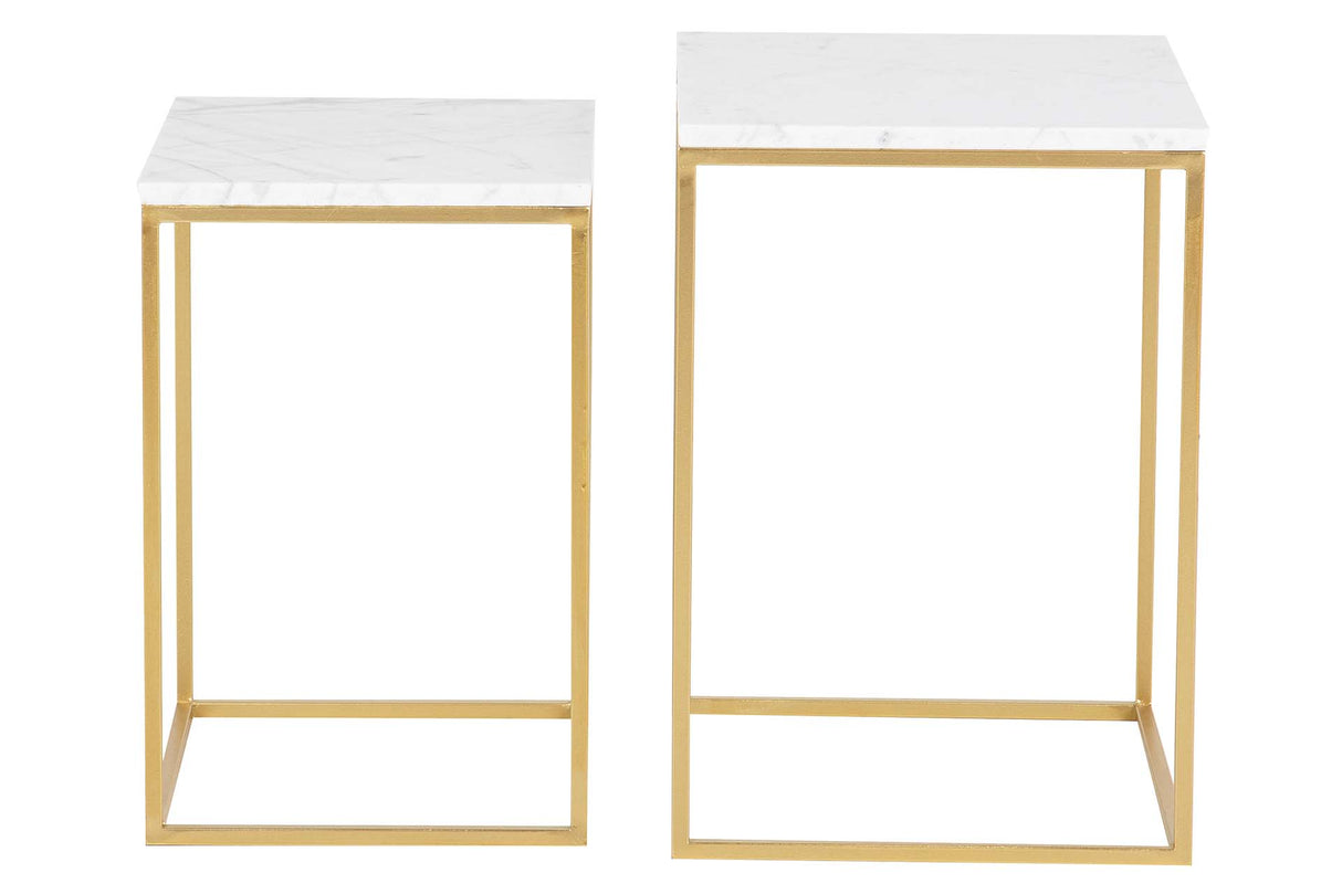 SET 2 MESAS NIDO METAL MARMOL 45x38x55 40x33x50 CM