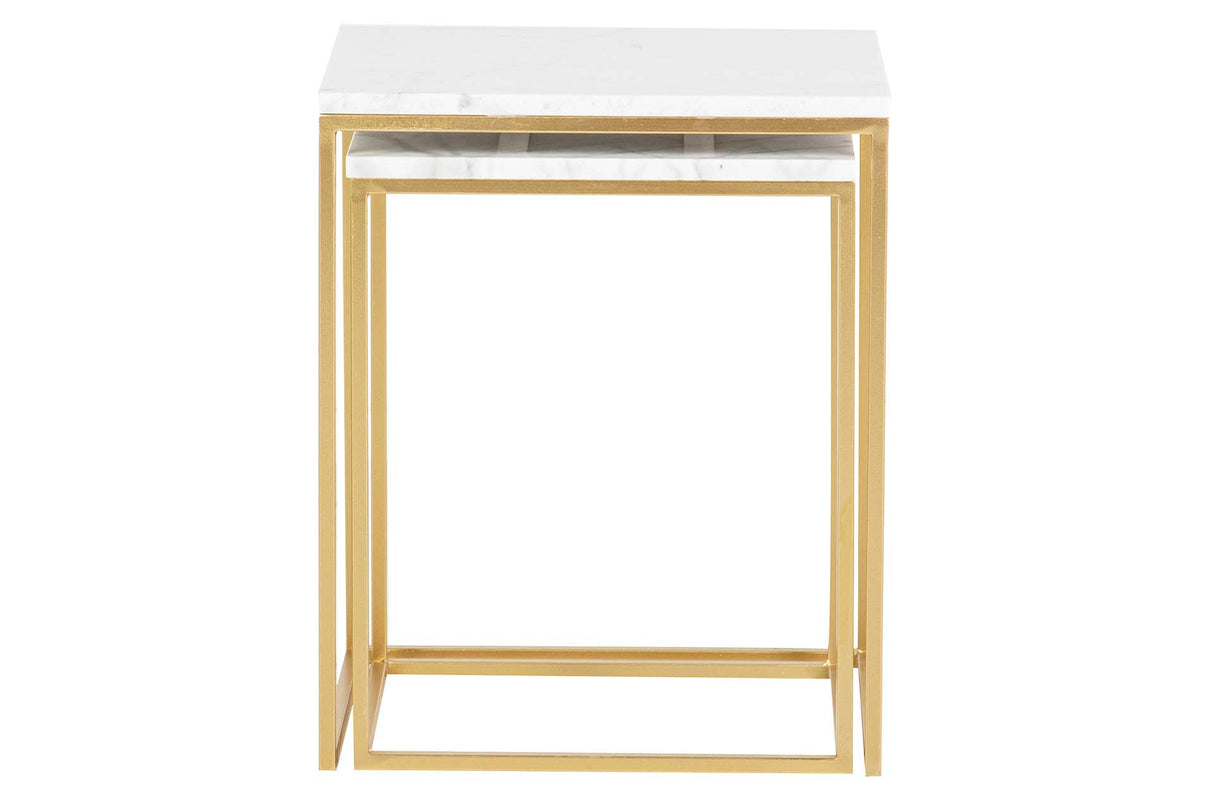 SET 2 MESAS NIDO METAL MARMOL 45x38x55 40x33x50 CM