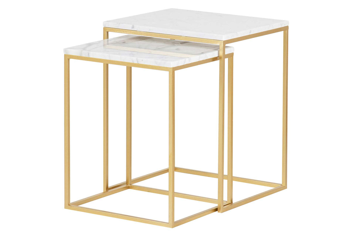 SET 2 MESAS NIDO METAL MARMOL 45x38x55 40x33x50 CM