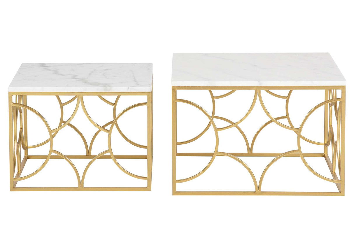 SET 2 MESAS NIDO METAL MARMOL 60x60x41 50x50x38 CM