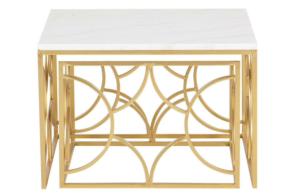 SET 2 MESAS NIDO METAL MARMOL 60x60x41 50x50x38 CM