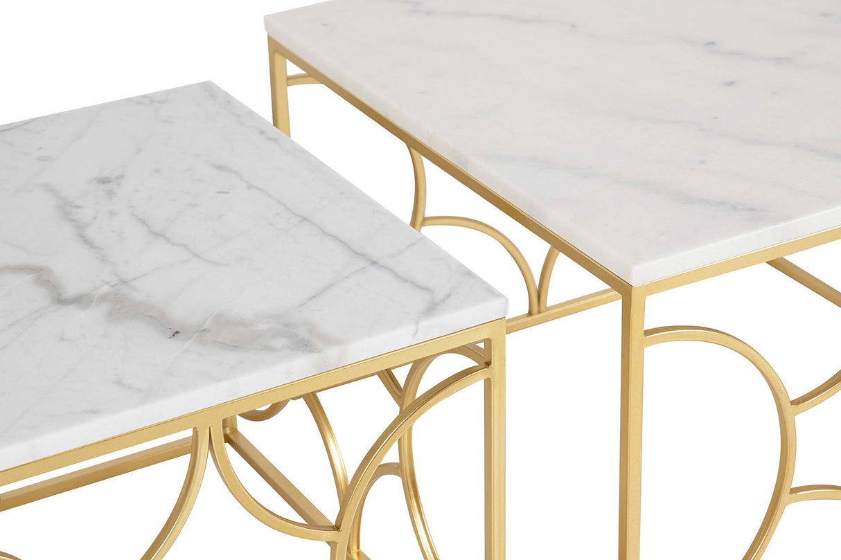 SET 2 MESAS NIDO METAL MARMOL 60x60x41 50x50x38 CM
