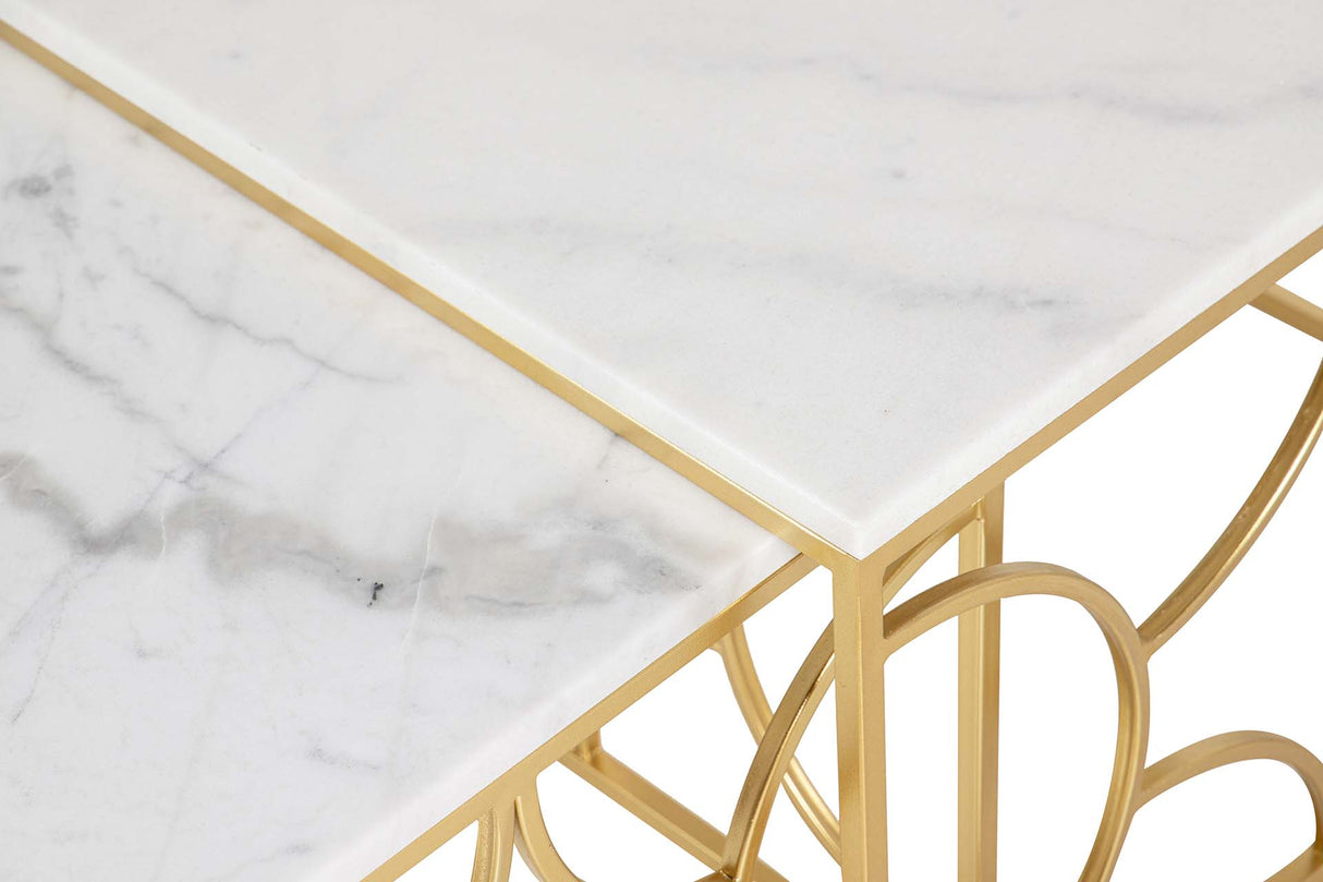 SET 2 MESAS NIDO METAL MARMOL 60x60x41 50x50x38 CM