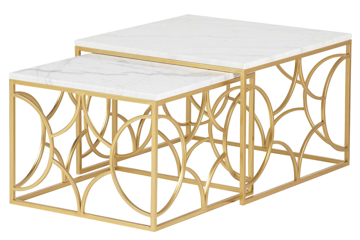 SET 2 MESAS NIDO METAL MARMOL 60x60x41 50x50x38 CM