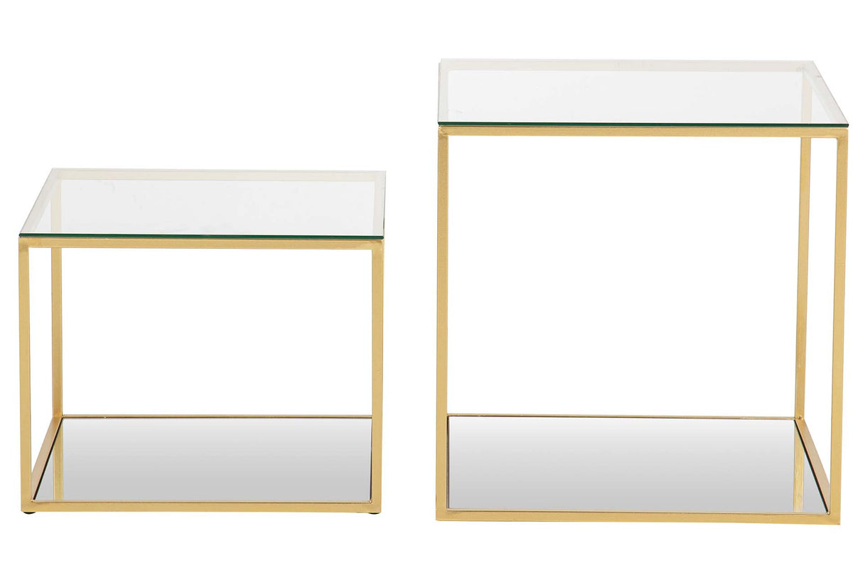 SET 2 MESAS METAL CRISTAL 50x50x50 45x45x35 CM