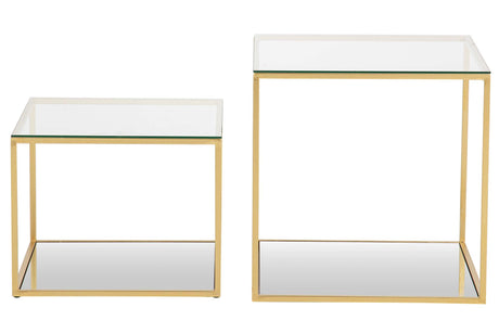 SET 2 MESAS METAL CRISTAL 50x50x50 45x45x35 CM
