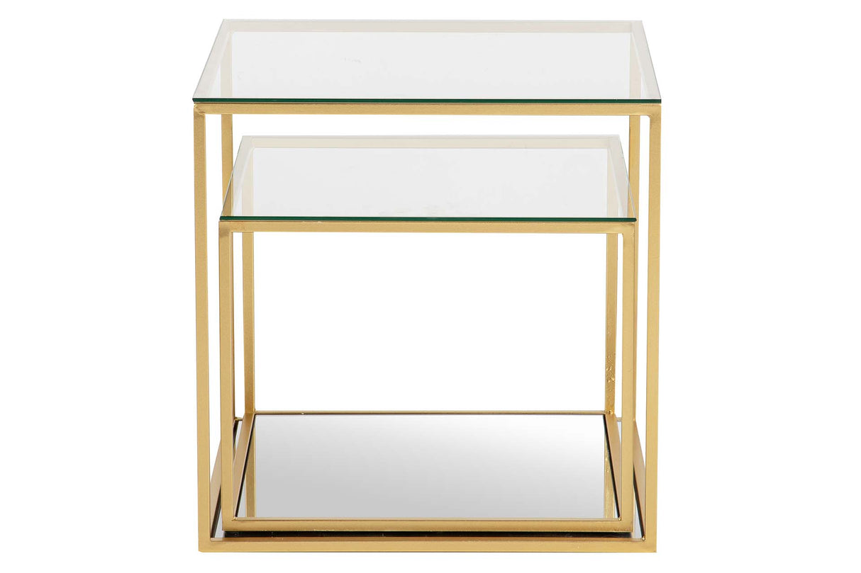 SET 2 MESAS METAL CRISTAL 50x50x50 45x45x35 CM