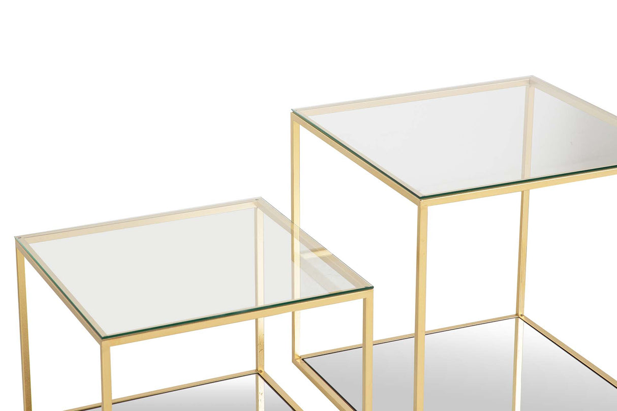 SET 2 MESAS METAL CRISTAL 50x50x50 45x45x35 CM